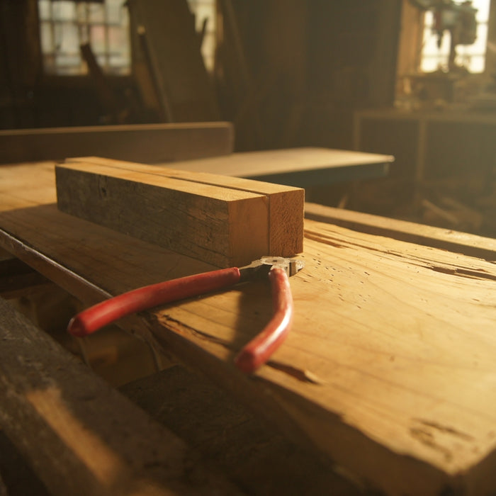 a piece of wood with a red handle on it