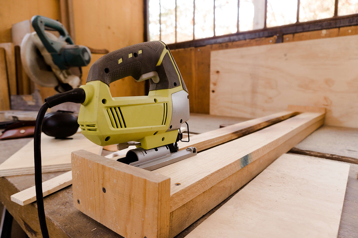 power tool on a timber framing